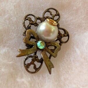 Vintage Angel Pin - Faux Pearl & Blue Rhinestone - Brooch Lapel Pin Hat Purse
